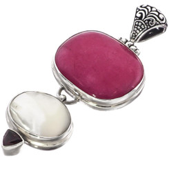 925 Silver Ruby Garnet Mother Of Pearl Shell Pendant Cab