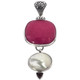 925 Silver Ruby Garnet Mother Of Pearl Shell Pendant Cab