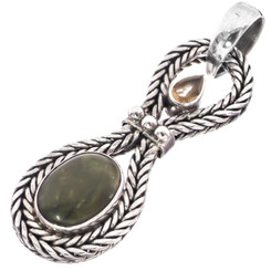 2 13/16" 925 Sterling Silver Prehnite Citrine us Pendant