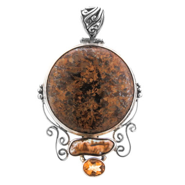 2 11/16" 925 Silver Biwa Pearl Jasper Citrine us Pendant