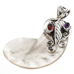 2 5/16" 925 Silver Amethyst Blister Pearl Garnet Pendant