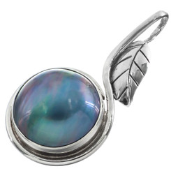 1 5/16" 925 Silver Pink Mabe Pearl Leaf us Blue Pendant