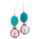1 3/8" 925 Silver Mabe Pearl Turquoise Pink French Earrings