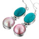 1 3/8" 925 Silver Mabe Pearl Turquoise Pink French Earrings