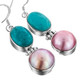 1 3/8" 925 Silver Mabe Pearl Turquoise Pink French Earrings