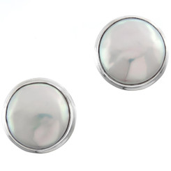 9/16" 925 Silver Biwa Freshwater Pearl White Post Earrings
