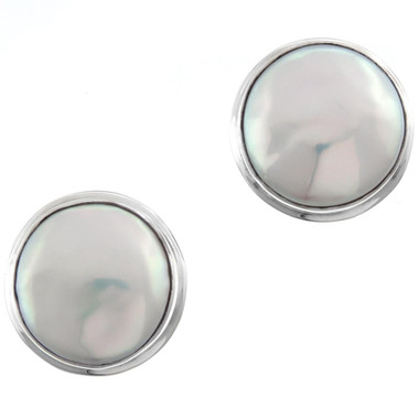 9/16" 925 Silver Biwa Freshwater Pearl White Post Earrings