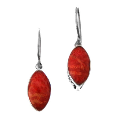 1 9/16" 925 Silver Genuine Red Coral French Hook Earrings