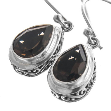 1/2" 925 Silver Smokey Quartz Teardrop French Hook Earrings
