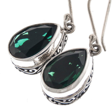 1" 925 Silver Green Quartz Teardrop French Hook Earrings