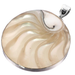 Nautilus Shell Chamber Cross-cut 925 Silver Pendant, 2 1/2"