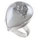 1" Teardrop Pear Silver Mist Titanium Druzy 925 Silver Ring, Size 9