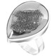 1" Teardrop Pear Silver Mist Titanium Druzy 925 Silver Ring, Size 9