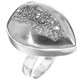 1" Teardrop Pear Silver Mist Titanium Druzy 925 Silver Ring, Size 8