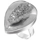 1" Teardrop Pear Silver Mist Titanium Druzy 925 Silver Ring, Size 8