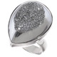 1" Teardrop Pear Silver Mist Titanium Druzy 925 Silver Ring, Size 8