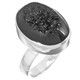 3/4" Oval Black Titanium Druzy 925 Silver Ring, Size 6