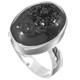 3/4" Oval Black Titanium Druzy 925 Silver Ring, Size 6