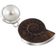 925 Silver Madagascar Ammonite Fossil White Mabe Pearl Sterling Pendant, 1.7"