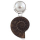 925 Silver Madagascar Ammonite Fossil White Mabe Pearl Sterling Pendant, 1.7"