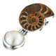 1 9/16" 925 Silver Ammonite Fossil White Mabe Pearl Pendant