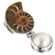 1 9/16" 925 Silver Ammonite Fossil White Mabe Pearl Pendant