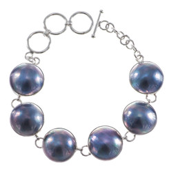 South Pacific Ocean Blue Mabe Cultured Pearl 925 Sterling Silver Bracelet, 6.5-7.5"