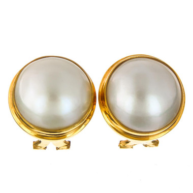 Gold Plated Sterling Silver South Pacific White Mabe Cultured Pearl Omega Post Earrings, 5/8"