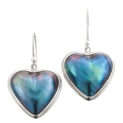11/16" 925 Silver Blue Mabe Pearl Heart French Earrings