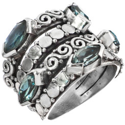 1" Wide Band Marquise Blue Topaz 925 Sterling Silver Ring