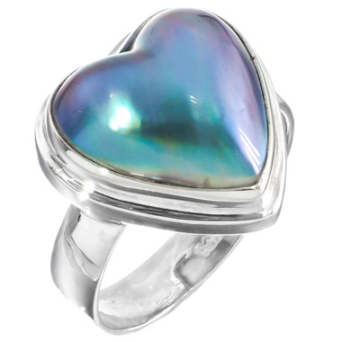 5/8" Heart South Sea Blue Mabe Pearl 925 Sterling Silver Ring
