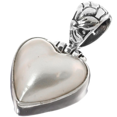 1" 925 Sterling Silver White Mabe Pearl Heart us Pendant