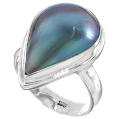 7/8" Teardrop South Sea Pear Blue Mabe Pearl 925 Sterling Silver Ring