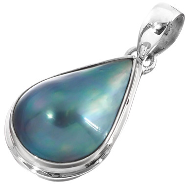 1" 925 Sterling Silver Blue Mabe Pearl Teardrop us Pendant