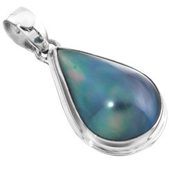 1" 925 Sterling Silver Blue Mabe Pearl Teardrop us Pendant