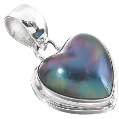 1" 925 Sterling Silver Blue Mabe Pearl Heart us Pendant