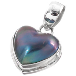 1" 925 Sterling Silver Blue Mabe Pearl Heart us Pendant
