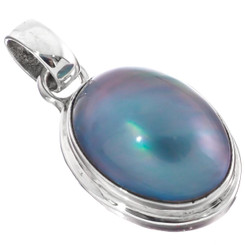 1 1/16" 925 Sterling Silver Oval Blue Mabe Pearl us Pendant