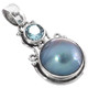 1 3/16" 925 Silver Blue Mabe Pearl Blue Topaz us Pendant