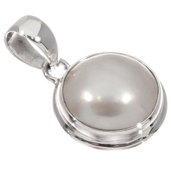 925 Silver Dainty South Sea White Mabe Pearl Sterling Pendant, 1 1/8"