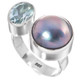 5/8" Wide Blue Topaz Blue Mabe Cultured Pearl 925 Sterling Silver Ring
