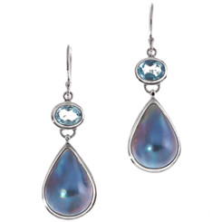 925 Silver Blue Mabe Pearl Blue Topaz Teardrop Earrings