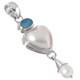 Heart White Mabe Cultured Pearl Natural Opal Doublet 925 Sterling Silver Pendant, 2"