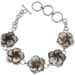 925 Silver Blacklip Mother Of Pearl Flower 5" Bracelet