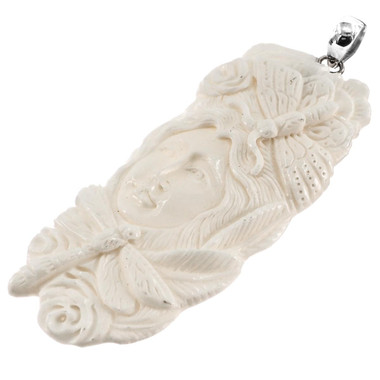 2 15/16" 925 Silver Bison Bone Dragonfly Goddess Pendant