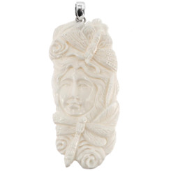 2 15/16" 925 Silver Bison Bone Dragonfly Goddess Pendant