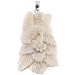 925 Silver Bison Bone Flower Hummingbird Kolibri Pendant