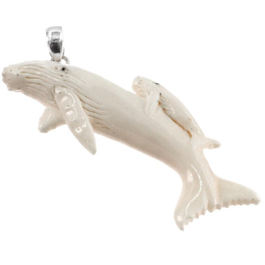 2 3/4" 925 Silver Bison Bone Carving us Blue Pendant