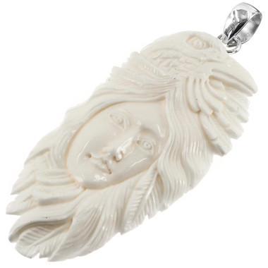 925 Silver Bison Bone Carving Totem Eagle Goddess Pendant