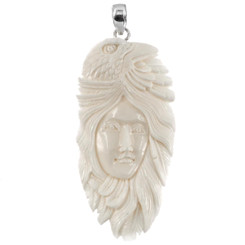 925 Silver Bison Bone Carving Totem Eagle Goddess Pendant